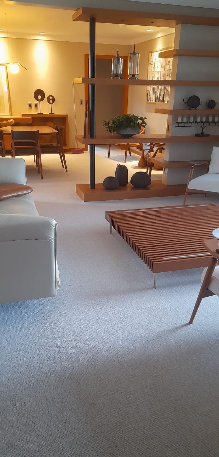 Carpete claro em sala de estar residencial